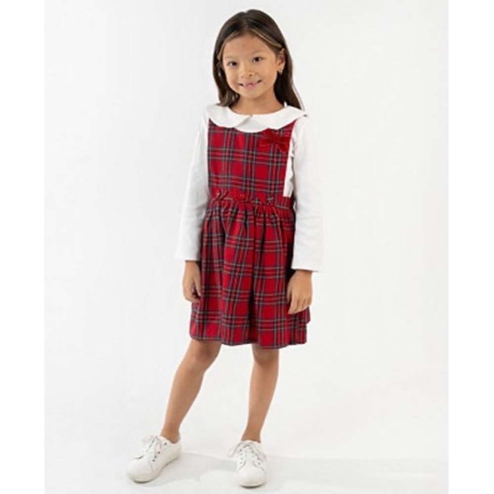 Rare Editions Girl Red Plaid Jumper Dress Set Eyelet Collar 6X Christmas NWT $54